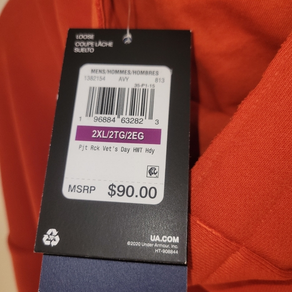 NWT UNDER ARMOUR x PROJECT ROCK VETERANS DAY HEAVYWEIGHT HOODIE ORANGE BLACK 2XL - Picture 9 of 11